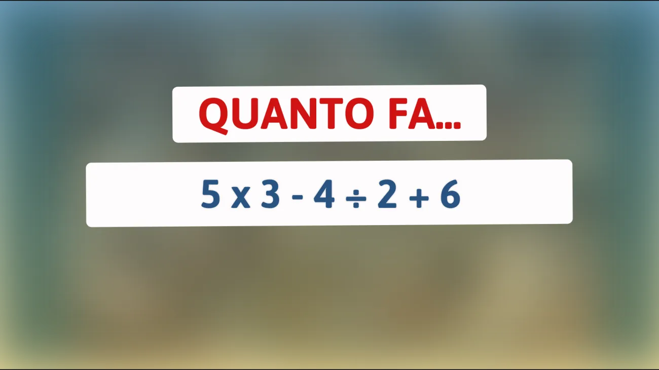 \"Svelo l'enigma impensabile: riuscirai a risolvere 5 x 3 - 4 ÷ 2 + 6? Scopri se sei un vero genio matematica!\""