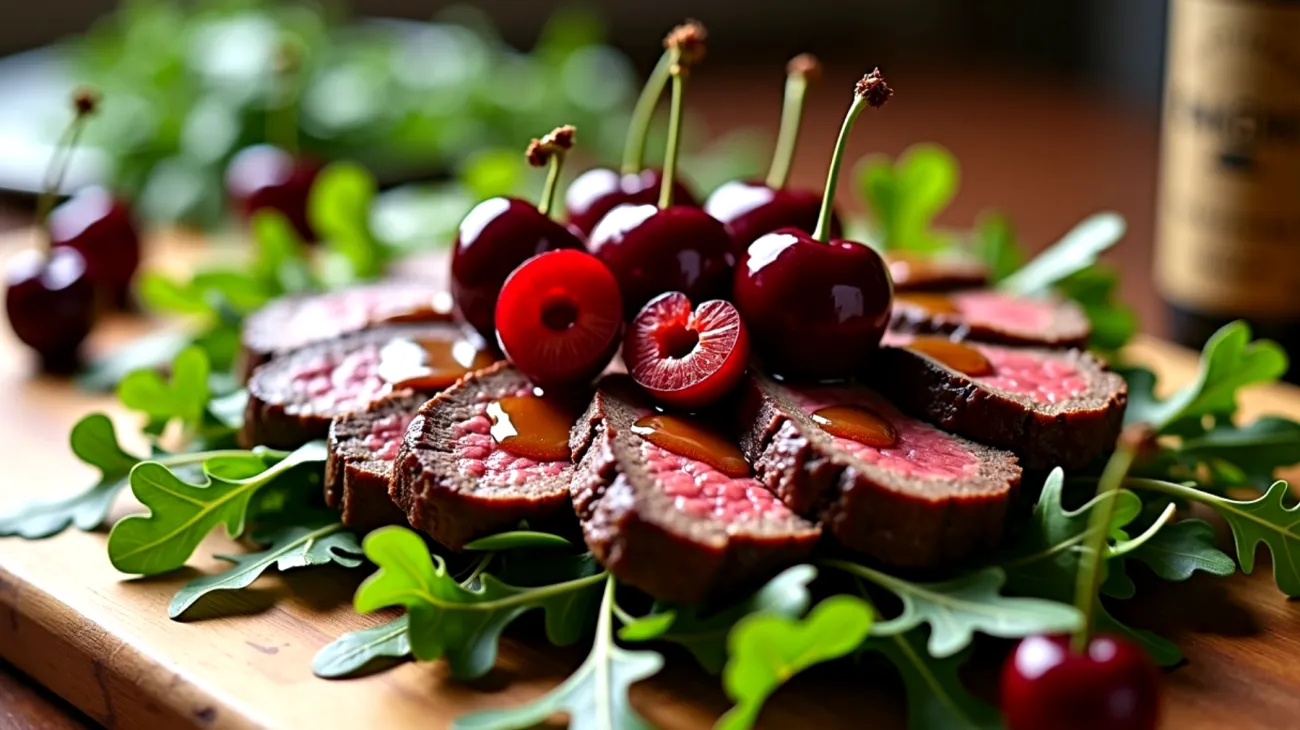 Tagliata rustica, rucola, ciliegie"