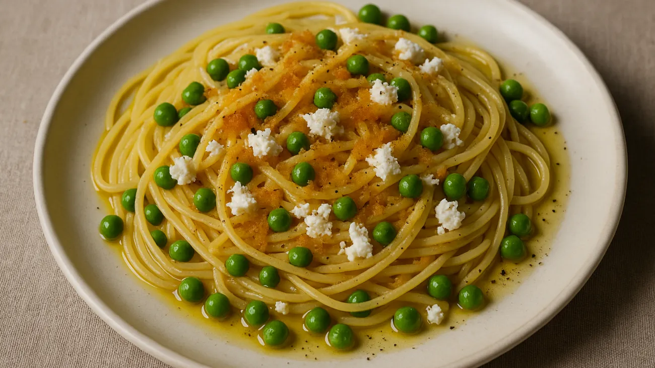 bottarga piselli freschi ricotta salata"