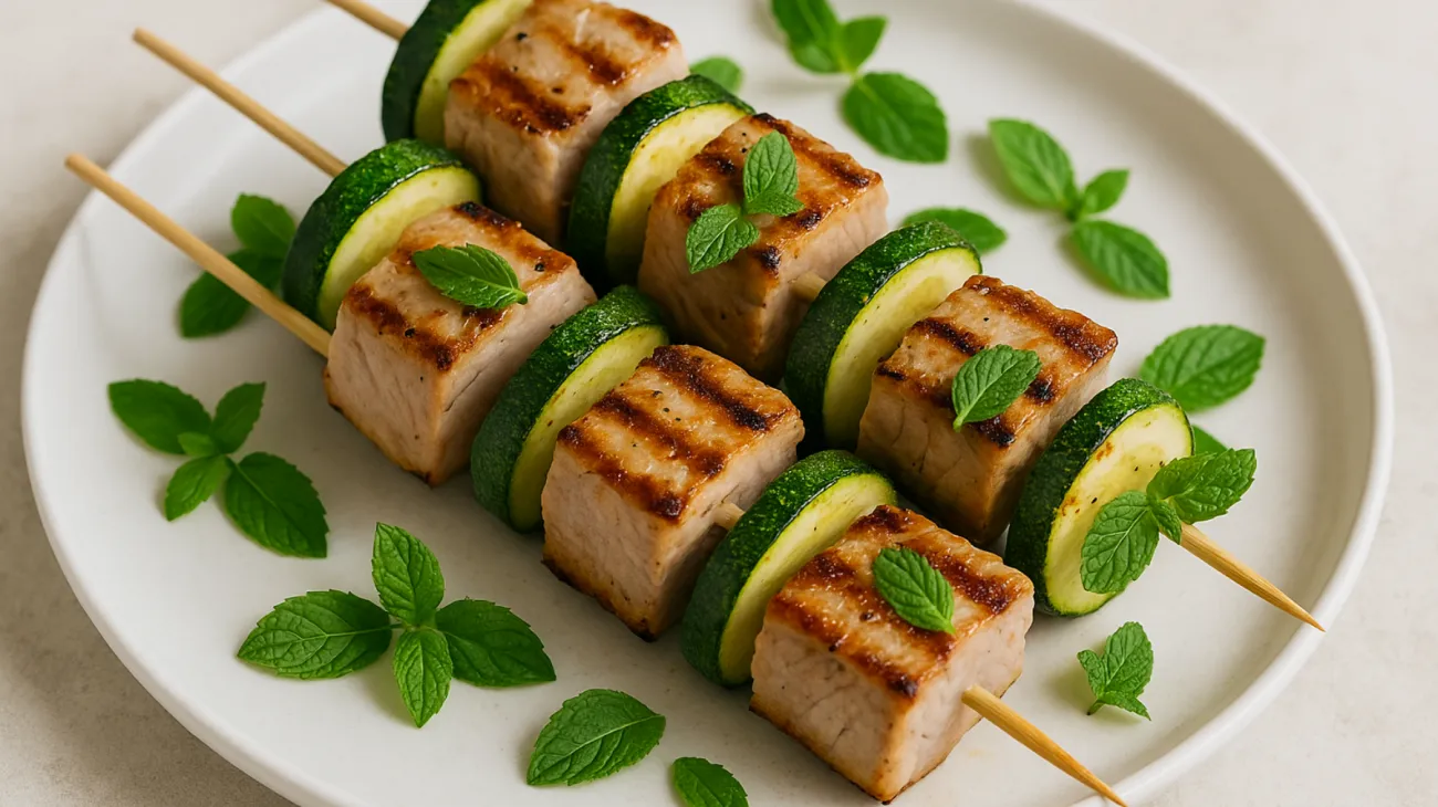 spiedini di tonno zucchine menta fresca"