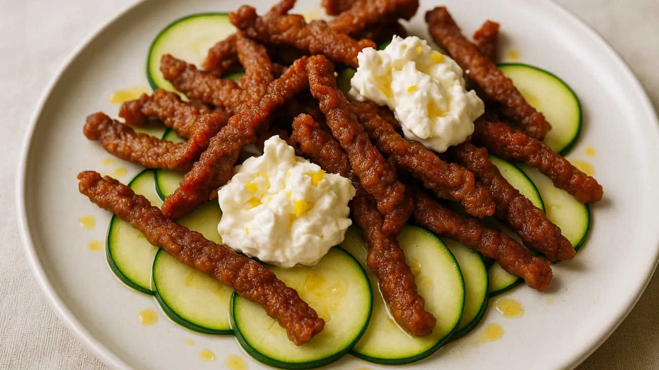 straccetti di manzo zucchine novelle burrata"
