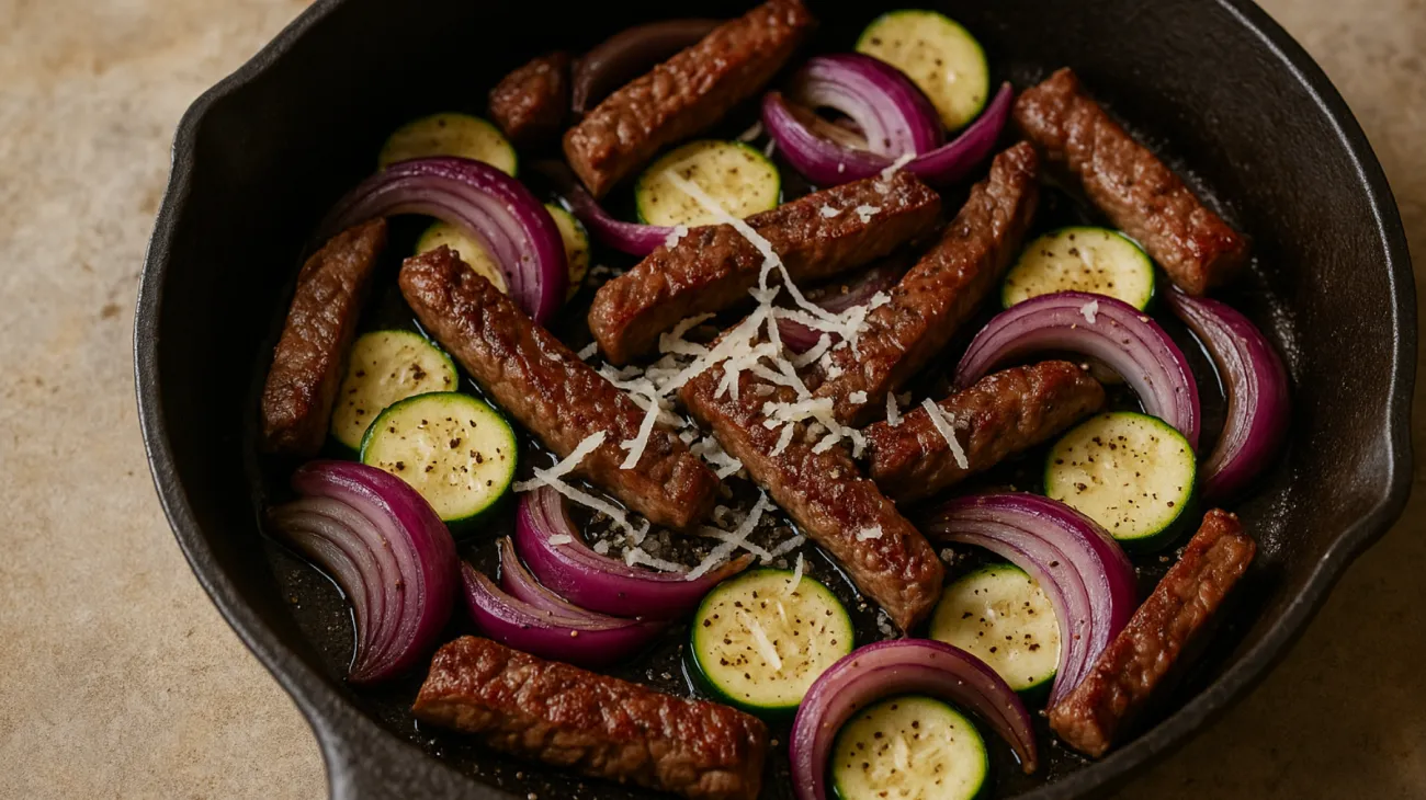 straccetti di manzo zucchine novelle pecorino romano"